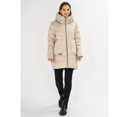 Куртка зимняя big size бежевого цвета 7519B
