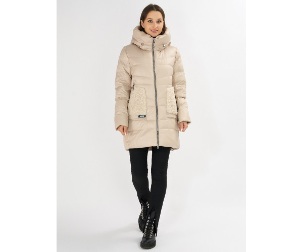 Куртка зимняя big size бежевого цвета 7519B