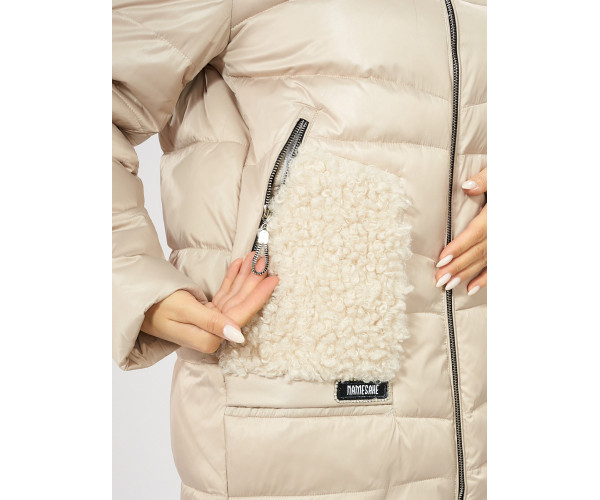 Куртка зимняя big size бежевого цвета 7519B