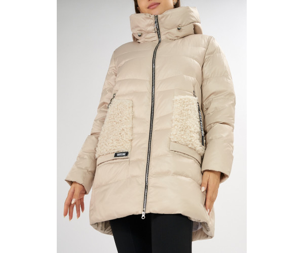 Куртка зимняя big size бежевого цвета 7519B