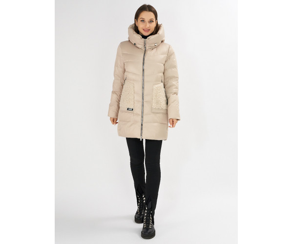 Куртка зимняя big size бежевого цвета 7519B