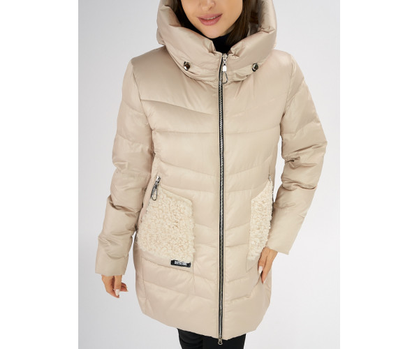 Куртка зимняя big size бежевого цвета 7519B