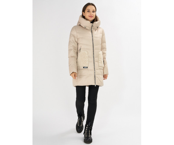 Куртка зимняя big size бежевого цвета 7519B
