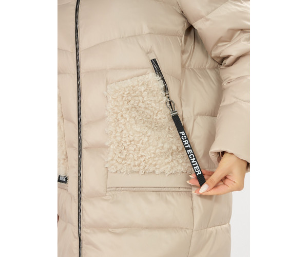 Куртка зимняя big size бежевого цвета 7519B