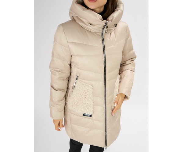 Куртка зимняя big size бежевого цвета 7519B