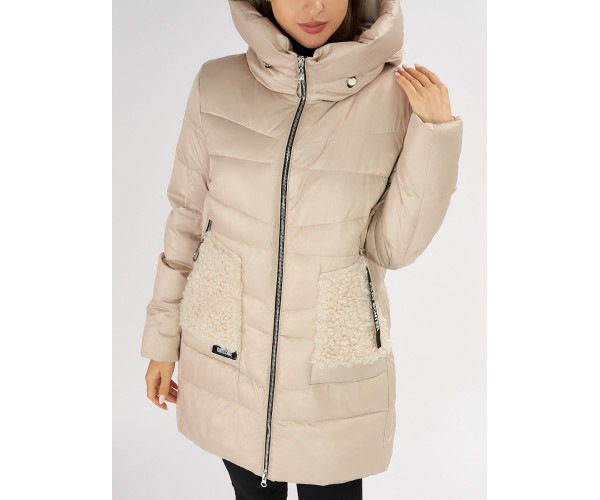 Куртка зимняя big size бежевого цвета 7519B