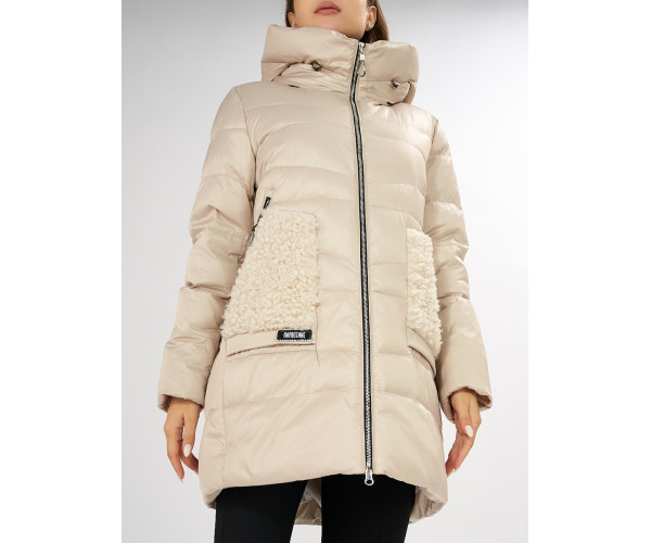 Куртка зимняя big size бежевого цвета 7519B
