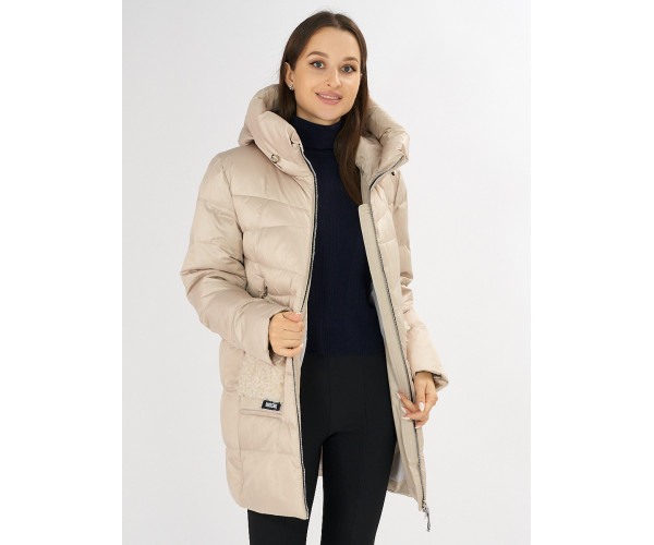 Куртка зимняя big size бежевого цвета 7519B