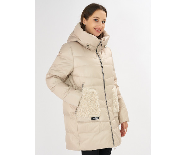 Куртка зимняя big size бежевого цвета 7519B