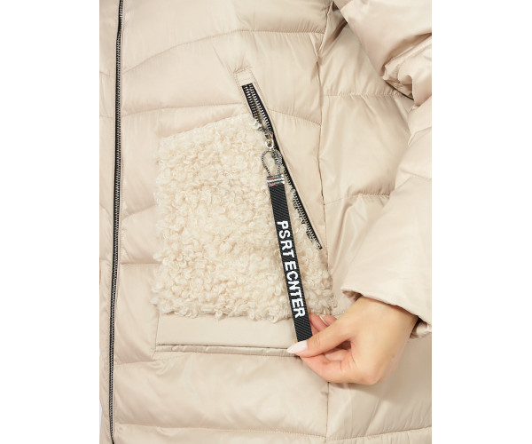 Куртка зимняя big size бежевого цвета 7519B