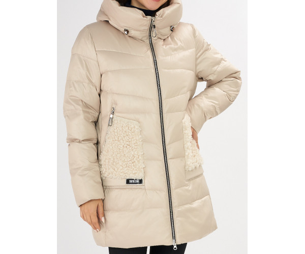 Куртка зимняя big size бежевого цвета 7519B