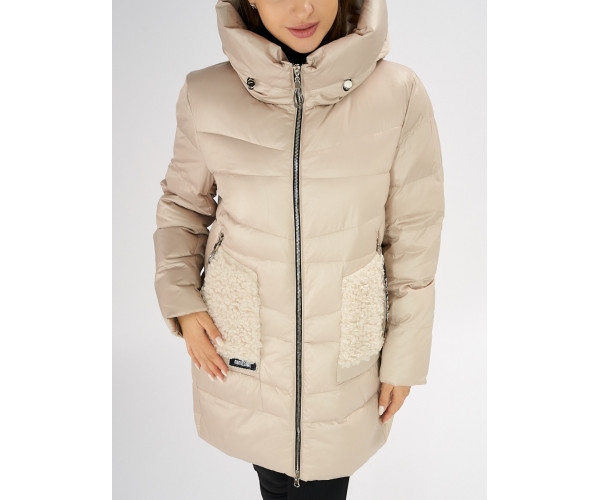 Куртка зимняя big size бежевого цвета 7519B
