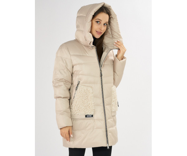 Куртка зимняя big size бежевого цвета 7519B