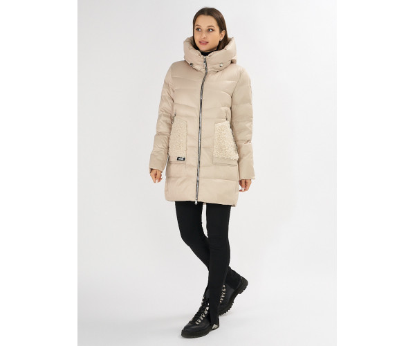 Куртка зимняя big size бежевого цвета 7519B