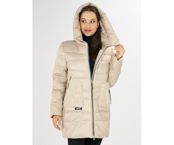 Куртка зимняя big size бежевого цвета 7519B