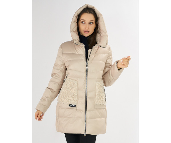 Куртка зимняя big size бежевого цвета 7519B