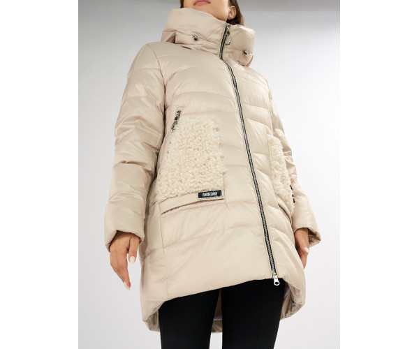 Куртка зимняя big size бежевого цвета 7519B