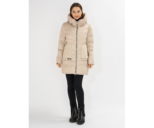 Куртка зимняя big size бежевого цвета 7519B