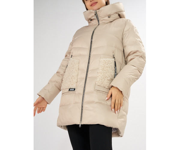 Куртка зимняя big size бежевого цвета 7519B