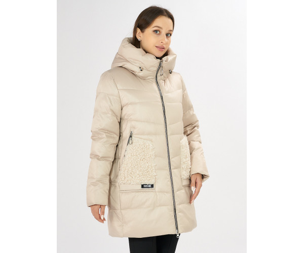 Куртка зимняя big size бежевого цвета 7519B