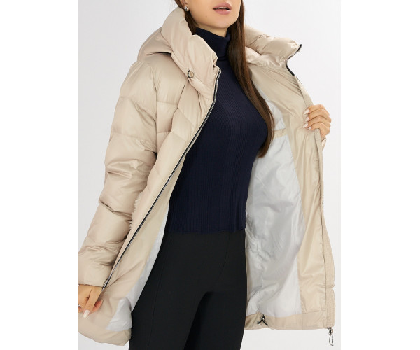 Куртка зимняя big size бежевого цвета 7519B