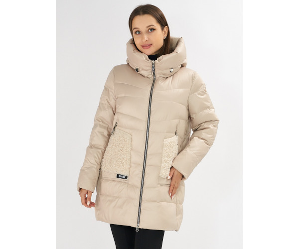 Куртка зимняя big size бежевого цвета 7519B