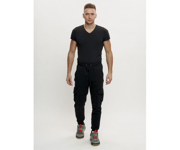 Брюки джоггеры с начесом мужские зимние черного цвета 1095Ch