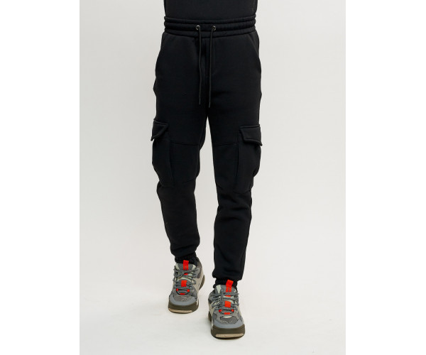 Брюки джоггеры с начесом мужские зимние черного цвета 1095Ch