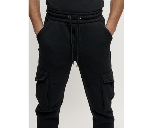 Брюки джоггеры с начесом мужские зимние черного цвета 1095Ch