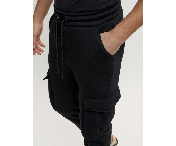 Брюки джоггеры с начесом мужские зимние черного цвета 1095Ch