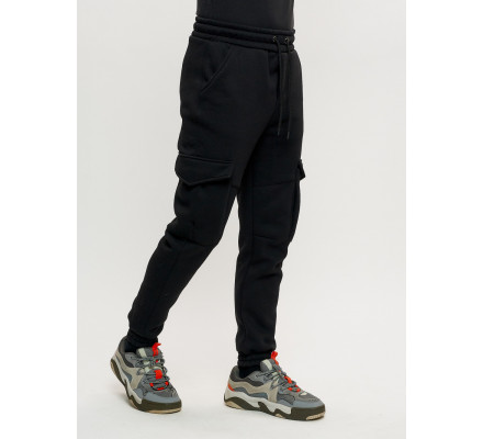 Брюки джоггеры с начесом мужские зимние черного цвета 1095Ch