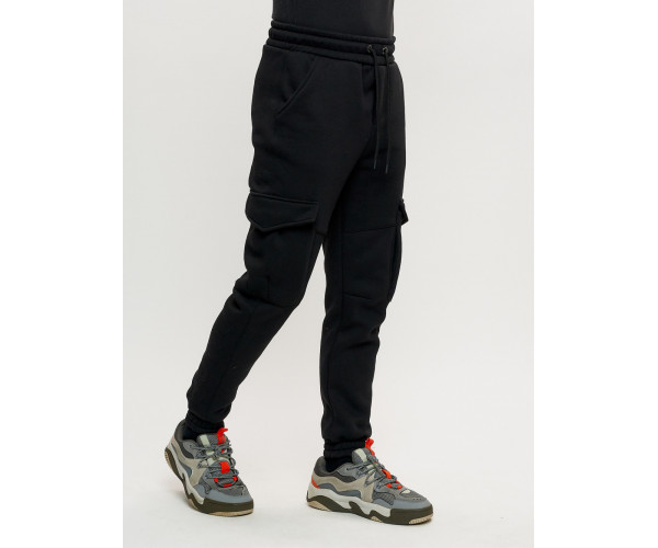 Брюки джоггеры с начесом мужские зимние черного цвета 1095Ch