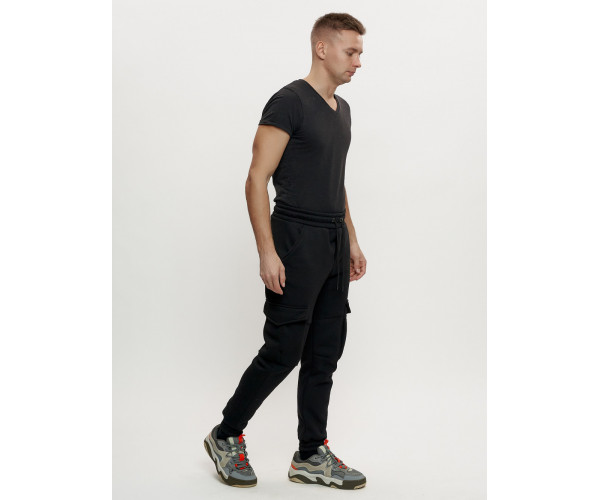 Брюки джоггеры с начесом мужские зимние черного цвета 1095Ch