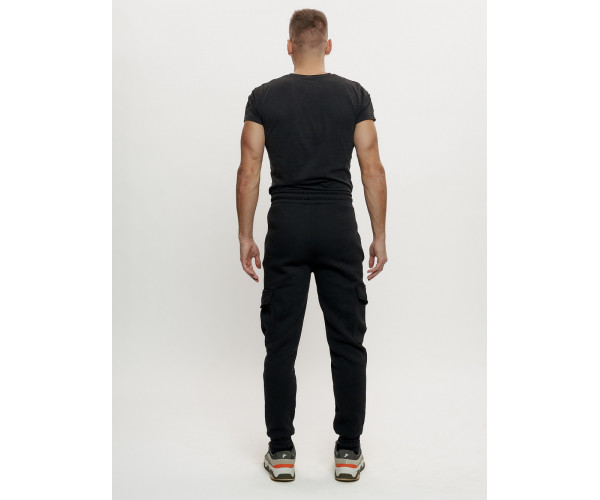 Брюки джоггеры с начесом мужские зимние черного цвета 1095Ch