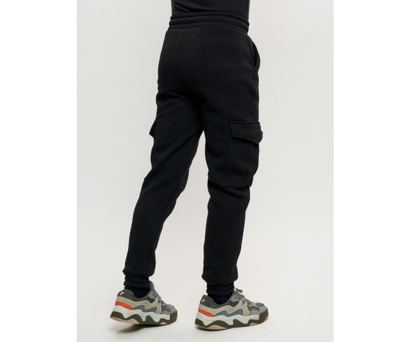 Брюки джоггеры с начесом мужские зимние черного цвета 1095Ch