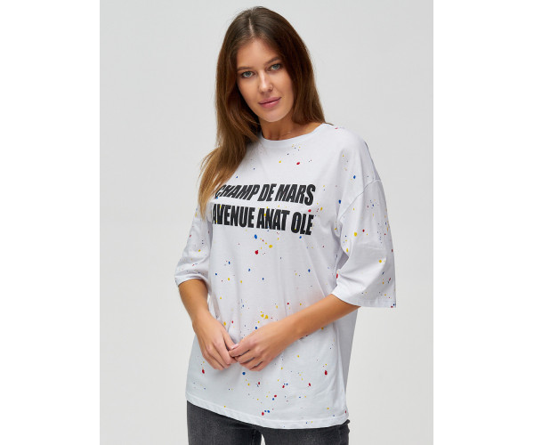 Женские футболки с надписями белого цвета 76029Bl