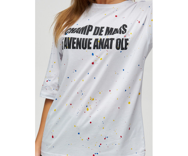 Женские футболки с надписями белого цвета 76029Bl