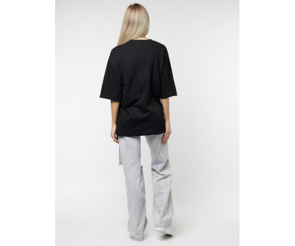 Женские футболки с принтом черного цвета 76110Ch