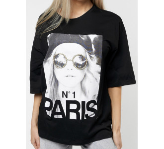 Женские футболки с принтом черного цвета 76110Ch