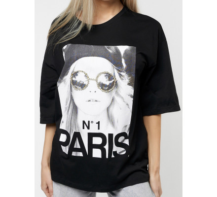 Женские футболки с принтом черного цвета 76110Ch