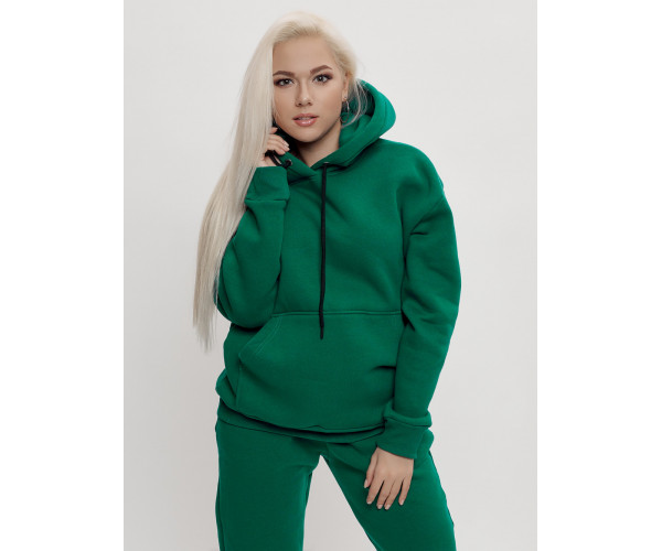Трикотажный спортивный костюм женский с начесом темно-зеленого цвета 1084TZ