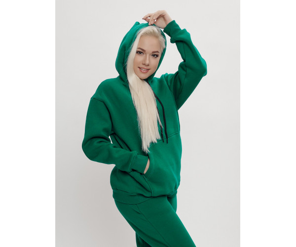 Трикотажный спортивный костюм женский с начесом темно-зеленого цвета 1084TZ