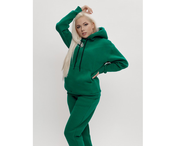 Трикотажный спортивный костюм женский с начесом темно-зеленого цвета 1084TZ