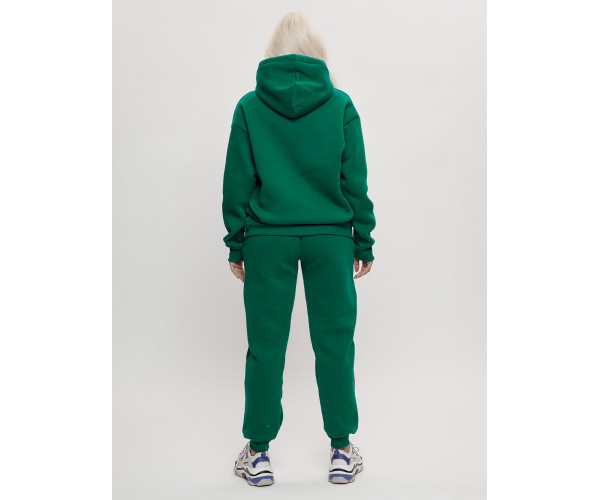 Трикотажный спортивный костюм женский с начесом темно-зеленого цвета 1084TZ