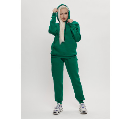 Трикотажный спортивный костюм женский с начесом темно-зеленого цвета 1084TZ
