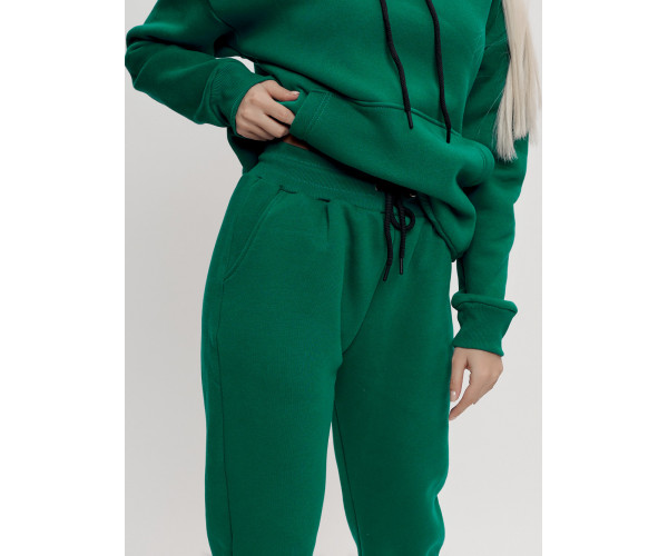 Трикотажный спортивный костюм женский с начесом темно-зеленого цвета 1084TZ