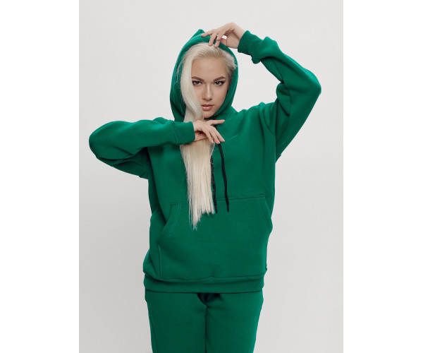 Трикотажный спортивный костюм женский с начесом темно-зеленого цвета 1084TZ