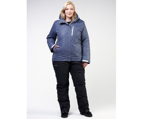 Женский зимний костюм горнолыжный большого размера синего цвета 021982S
