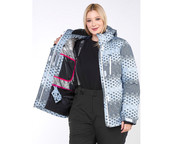 Женский зимний костюм горнолыжный большого размера серого цвета 01830Sr