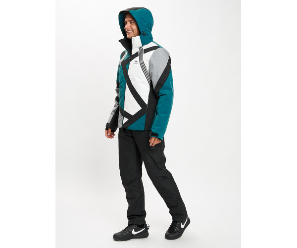 Горнолыжный костюм мужской темно-зеленого цвета 077015TZ